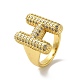 Letter Brass Micro Pave Clear Cubic Zirconia Open Cuff Ring for Women(RJEW-N046-03H-G)-1