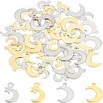 304 Stainless Steel Pendants & Charms, Star and Moon, Golden & Stainless Steel Color, 11~16x7~11x1mm, Hole: 1~1.5mm, 80pcs/box(STAS-UN0016-68)