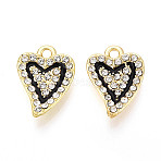Alloy Rhinestone Pendants, with Enamel, Heart Charms, Light Gold, 18.5x13x3.5mm, Hole: 1.8~2mm(FIND-N012-03KCG)