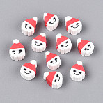 Christmas Theme Handmade Polymer Clay Beads, Father Christmas/Santa Claus, White, 11~12x8.5~10x5mm, Hole: 1.5mm(X-CLAY-S091-75)