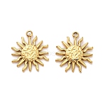 304 Stainless Steel Pendants, Sun Charm, Ion Plating(IP), Real 14K Gold Plated, 15.5x13.5x1.5mm, Hole: 1.5mm(STAS-R151-05G)