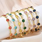 Brass Micro Pave Cubic Zirconia Link Cahin Bracelets for Women, Flat Round, with Glass, Cadmium Free & Lead Free, Long-Lasting Plated, Rack Plating, Real 18K Gold Plated, 7.09 inch(18cm)(BJEW-A172-01G)