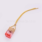 Car Hanging Air Freshener Glass Bottles, with Plastic Stopper, Wooden Dust Plug, Refillable Empty Perfume Bottles, Cube, Red, 260mm(DJEW-WH0008-10F)