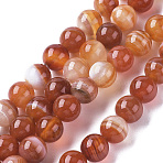 Natural Striped Agate/Banded Agate Beads, Dyed & Heated, Round, Salmon, 8mm, Hole: 1.2mm(X1-G-G582-8mm-59)