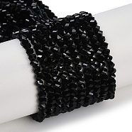 Electroplate Glass Beads Strands, Pearl Luster Plated, Faceted, Bicone, Black, 4x4x3mm, Hole: 1mm, about 149pcs/strand, 15.16''(38.5cm)(GLAA-Q105-04E)