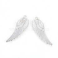 Alloy Pendants, Lead Free and Cadmium Free, Wing, Platinum Color, Size: about 48mm long, 16mm wide, 1.5mm thick, hole: 1.5mm(X-PALLOY-B715-N)