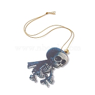 Acrylic Halloween Style Big Pendants with Brass Bell and Nylon Cord, Skeleton, Marine Blue, 328x0.9mm(SACR-O003-01H)