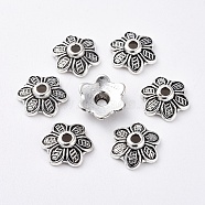 Tibetan Style Caps, Flower, Lead Free & Cadmium Free, Antique Silver, 10.5x3.5mm, Hole: 2mm(EA494Y)