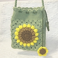 Sunflower Pattern DIY Crossbody Bag Knitting Kits for Beginners, including Instructions, Polyester Yarn, Crochet Needle, Dark Sea Green, 190x150mm(PW-WG26618-02)