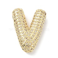Rack Plating Brass Micro Pave Cubic Zirconia Pendants, Real 18K Gold Plated, Lead Free & Cadmium Free, Letter, Letter V, 23.5x17.5x6.5mm, Hole: 4x2.5mm(KK-Q790-01V-G)