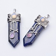 Natural Lapis Lazuli Big Pointed Pendants, with Brass Finding, 57~61x15~20x10~14mm, Hole: 4x7mm(X-G-F340-05I)