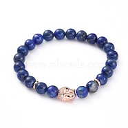Buddha Natural Lapis Lazuli(Dyed) Beads Stretch Bracelets, with Brass Beads, 2-1/8 inch(54mm)(BJEW-JB04977-02)