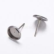 304 Stainless Steel Stud Earrings Findings, Flat Round, Stainless Steel Color, Tray: 6mm, 8mm, Pin: 1mm(X-STAS-K146-019-6mm)