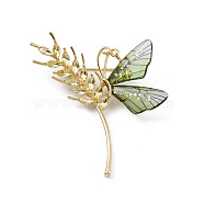 Rhinestone Wheat with Resin Butterfly Brooch Pin, Alloy Lapel Pin for Backpack Clothes, Light Gold, 62.5x56x5.5mm(PALLOY-K002-03KCG)