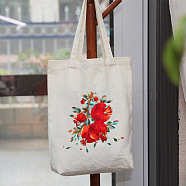 DIY Pomegranate Pattern Tote Bag Embroidery Kit, including Embroidery Needles & Thread, Cotton Fabric, Plastic Embroidery Hoop, White, 390x340mm(PW22121380199)