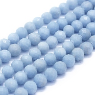 Natural Angelite Beads Strands, Anhydrite Beads, Faceted, Round, 7mm, Hole: 1mm, about 52~53pcs/Strand, 15.35 inch(39cm)(G-E561-10-7mm)