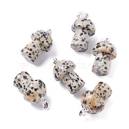 Natural Dalmatian Jasper Pendants, with Platinum Tone Brass Findings, Mushroom , 25x14mm, Hole: 2.4mm(G-M380-B09-P)