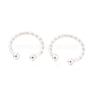 Rhodium Plated 925 Sterling Silver Cuff Earrings, Twisted with Round, Platinum, 12x2mm(EJEW-H124-10P)