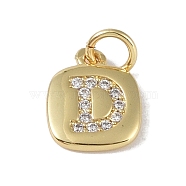 Rack Plating Brass Micro Pave CLear Cubic Zirconia Charms, with Jump Rings, Cadmium Free & Lead Free, Long-Lasting Plated, Real 18K Gold Plated, Letter D, 11.5x9x1.5mm, Hole: 2.8mm(KK-E110-14G-D)