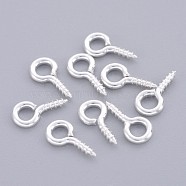 Iron Screw Eye Pin Peg Bails, For Half Drilled Beads, Silver Color Plated, about 10mm long, 5mm wide, 1.2mm thick, hole: 2.8mm(X-E563Y-S)