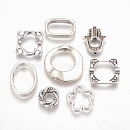 Tibetan Style Alloy Bead Frames, Mixed Shapes, Antique Silver, 10~22.5x9~21x2.5~4mm, Hole: 1~1.5mm, about 65~97pcs/100g(TIBEB-MSMC008-11AS)