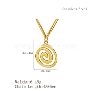 Stylish Stainless Steel Spiral Pendant Necklaces for Women, Real 18K Gold Plated, Flat Round, 17.72 inch(45cm)(YF9522-2)