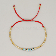 Adjustable Lampwork Evil Eye Braided Bead Bracelets, Gold, 11 inch(28cm)(MJ9955-01)