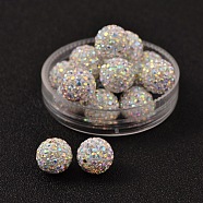 Czech Glass Rhinestones Beads, Polymer Clay Inside, Half Drilled Round Beads, 101_Crystal+AB, PP11(1.7~1.8mm), 10mm, Hole: 1mm(RB-E482-10mm-101)