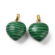 Synthetic Malachite Pendants, with Golden Tone Brass Findings, Heart Charm, 18x15~15.5x6~8mm, Hole: 6x3mm(G-I311-A32-G)