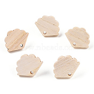 Ash Wood Stud Earring Findings, with 304 Stainless Steel Pin, Fan, 14x17mm, Hole: 1.8mm, Pin: 0.7mm(EJEW-N017-011P)