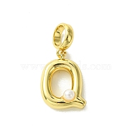 Rack Plating Brass with ABS Plastic Pearl European Dangle Charms, Large Hole Pendants, Long-Lasting Plated, Lead Free & Cadmium Free, Real 18K Gold Plated, Letter Q, 22.5mm long, hole: 5mm, pendant: 14.5x11x5mm(KK-G501-02Q-G)