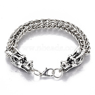 Men's Alloy Wheat Chain Bracelets, with Lobster Claw Clasps, Dragon, Antique Silver, 8-1/2 inch(21.5cm)(X-BJEW-T014-09AS)