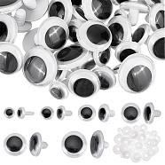 Elite 40 sets 4 style Plastic Doll Wiggle Googly Eyes, Craft Safety Eyes, for Crafts, Crochet Toy and Stuffed Animals, Half Round, White, 13~15x10~23mm, Pin: 3~6mm, Gasket: 8.5~21x1.5~3.5mm, Hole: 2.8~6mm, 2pcs/set, 10 sets/style(DIY-PH0010-89)