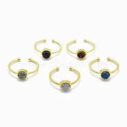 Electroplate Natural Druzy Agate Cuff Finger Rings, with Brass Findings, Golden, 19mm, 1.5~2.5mm(RJEW-I052-04G)