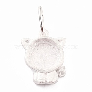 925 Sterling Silver Pendant Cabochon Settings, Chinese Zodiac Sign, Pig, 13x10x2.2mm, Inner Diameter: 3.5mm Hole: 5x0.6mm(STER-I020-01C-S)