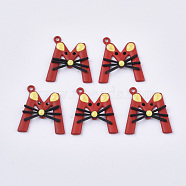 Spray Painted Alloy Pendants, Letter M, Red, 23x21x4.5mm, Hole: 1.5mm(X-PALLOY-N0149-02B)