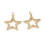 Brass Micro Pave Clear Cubic Zirconia Pendants, Cadmium Free & Lead Free, Star, Real 18K Gold Plated, 22.65x21x1.5mm, Hole: 3.5mm(ZIRC-P094-03G-RS)