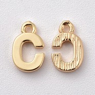 Brass Charms, Letter, Nickel Free, Real 18K Gold Plated, Letter.C, 8~8.5x5x1.5mm, Hole: 0.8mm(X-KK-S350-167C-G)