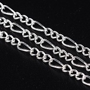 Iron Handmade Chains Figaro Chains Mother-Son Chains, Unwelded, Silver Color Plated, with Spool, Mother Link: 3x7mm, 1mm thick, Son Link: 2.5x4mm, 0.63mm thick, about 328.08 Feet(100m)/roll(CHSM001Y-S)