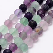 Natural Fluorite Bead Strands, Round, Frosted, 10mm, Hole: 1mm, about 38pcs/strand, 15.3 inch(39cm)(G-A163-06-10mm)
