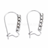 304 Stainless Steel Hoop Earrings Findings Kidney Ear Wires, with Clear Cubic Zirconia, Stainless Steel Color, 20x12x2mm, Pin: 0.7mm(STAS-N092-138C-01)