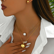 Elegant Round Stainless Steel Double-layered Necklace & Earrings Set for Women, Fashionable, Versatile, Exquisite Design, Real 18K Gold Plated(DN2829)