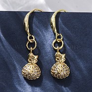 Brass Micro Pave Clear Cubic Zirconia Dangle Earrings, Rack Plating, Long-Lasting Plated, Lead Free & Cadmium Free, Purse, Real 18K Gold Plated, 30x8mm(EJEW-F362-14G)