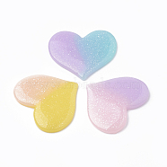 Resin Decoden Cabochons, with Glitter Powder, Imitation Jelly Style, Two Tone, Heart, Mixed Color, 30.5x36x3mm(X-CRES-N016-32)