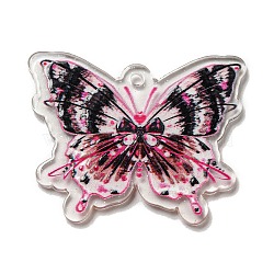 Acrylic Pendant, Butterfly, Black, 33.5x42.5x2.5mm, Hole: 2mm(OACR-H117-05A)