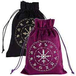 2Pcs 2 Colors Constellation Pattern Tarot Card Storage Bag, Velvet Tarot Drawstring Bags, Rectangle, Mixed Color, 18x13cm, 1pc/color(TP-CN0001-11)