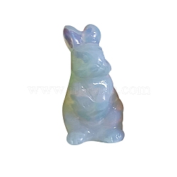 Opalite Carved Rabbit Figurines, for Home Office Desktop Feng Shui Ornament, 27x27x40mm(PW-WG70445-04)