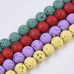 Spray Painted Natural Lava Rock Beads Strands, Round, Mixed Color, 4mm, Hole: 0.7mm, about 91~93pcs/Strand, 15.75 inch(40cm)(G-N0324-A-M)