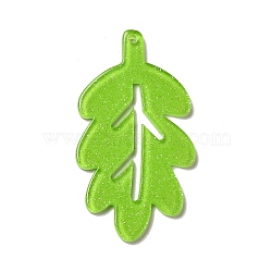 Acrylic Big Pendants, with Glitter Powder, Leaf Charm, Lime, 50x27x2mm, Hole: 1mm(OACR-B008-E01)