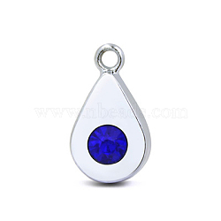 Platinum Plated Alloy Glass Rhinestone Charms, DIY Accessories for Jewelry Pendant Making, Birthstone Color Style Rhinestone, Teardrop, Blue, 14x8mm(PALLOY-TAC0015-01I)